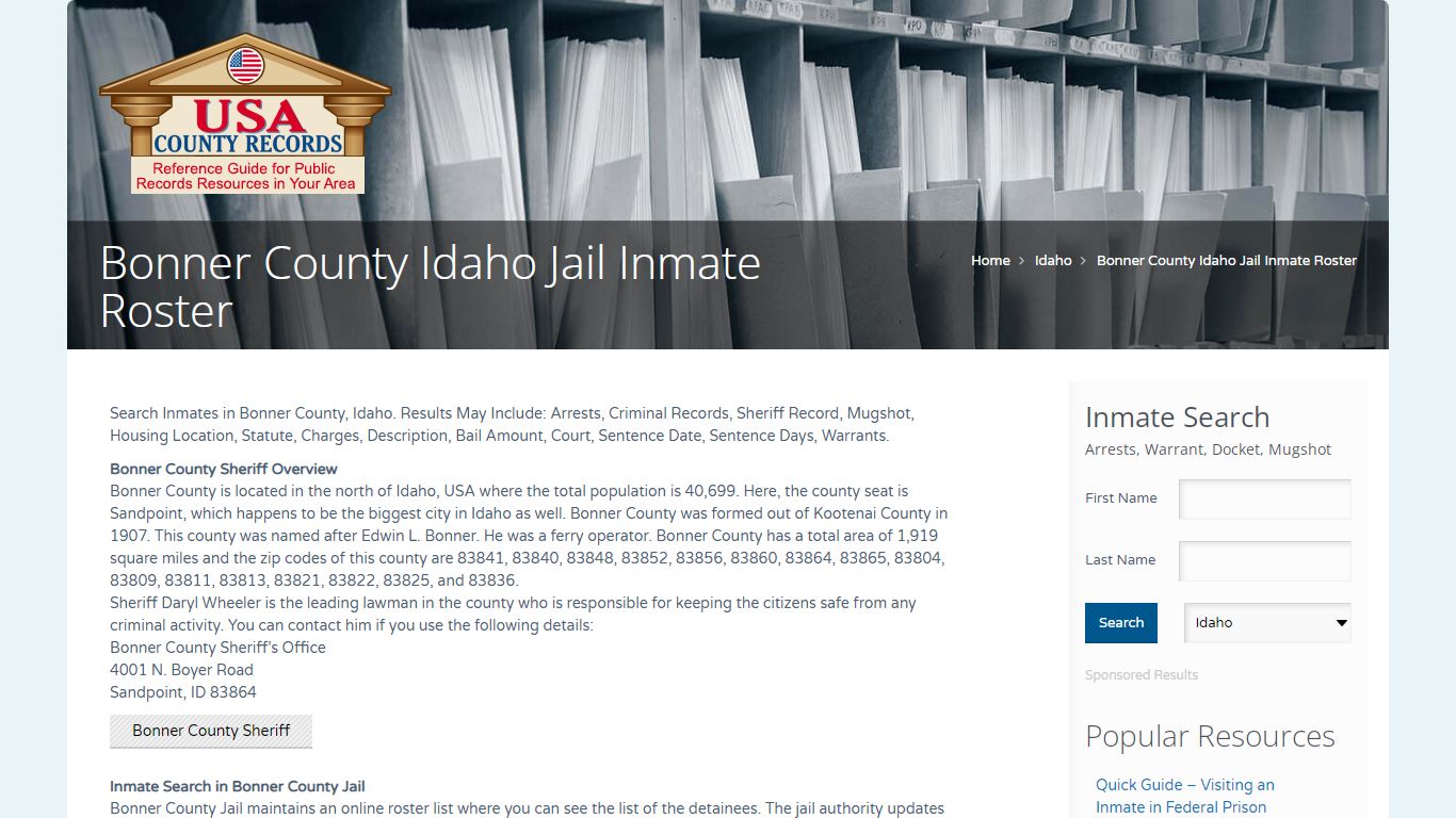 Bonner County Idaho Jail Inmate Roster | Name Search